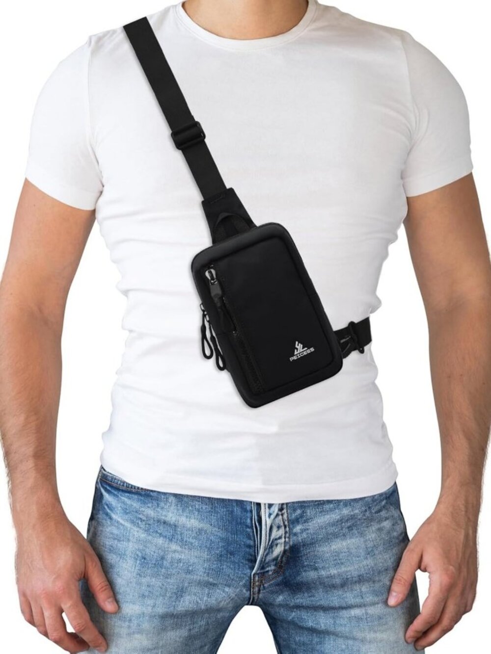 Mini Sling Crossbody Bag for Travel & Running - Small Black Daypack for Men
